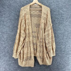 5/$45In'voland Cardigan Women 16W Plus Beige Striped Knit Open Front Long Sleeve